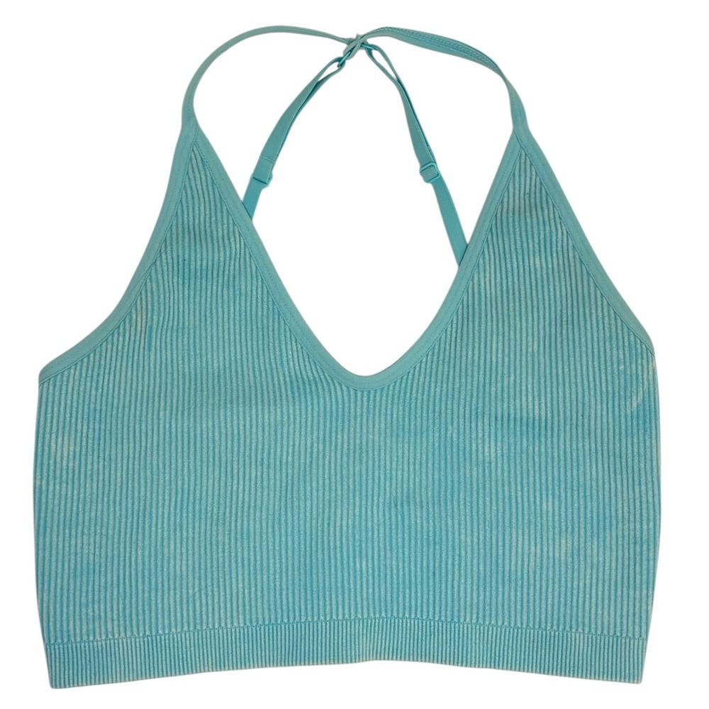 Aerie Superchill Ribbed Bra Top Blue Preowned XS